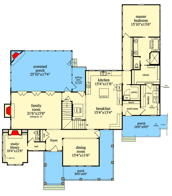 Plan 29866RL: Craftsman Retreat With Detached Garage - Floor Plan - Main Level - Country, Craftsman, Mountain
