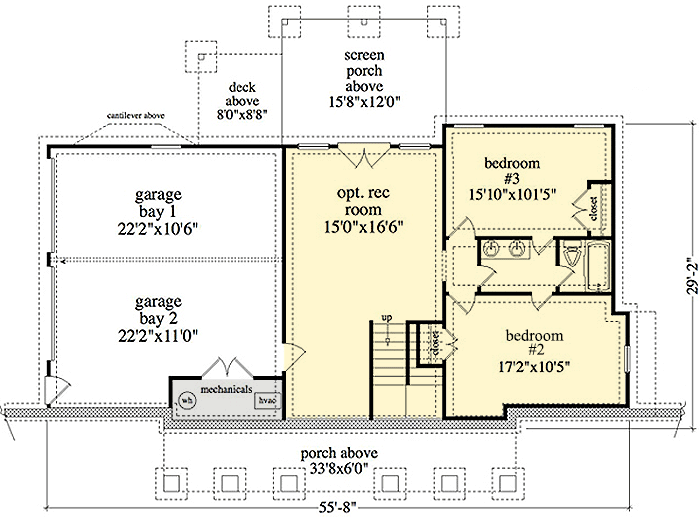 Plan 29873RL: Mountain Craftsman House Plan With 2-Car Drive-Under Garage - 1465 Sq Ft - Floor Plan - Basement - Country, Craftsman, Mountain, Rustic, Vacation