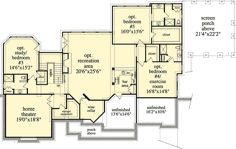 Plan 29883RL: Craftsman House Plan with Up To 5 Bedrooms - 3114 Sq Ft - Floor Plan - Lower Level - Country, Craftsman, Mountain