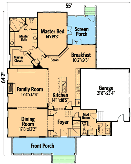 Plan 30019RT: 3-Bed Country Farmhouse Plan with Bonus Room - 3015 Sq Ft - Floor Plan - Main Level - Cottage, Country, Farmhouse