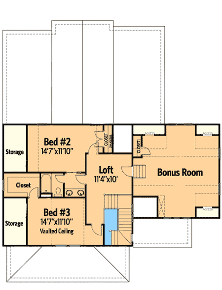 Plan 30019RT: 3-Bed Country Farmhouse Plan with Bonus Room - 3015 Sq Ft - Floor Plan - 2nd Floor - Cottage, Country, Farmhouse