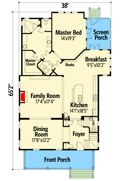 Plan 30066RT: 3-Bed Craftsman Cottage House Plan With Screened Porch - 2727 Sq ft - Floor Plan - Main Level - Cottage, Country