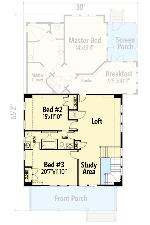 Plan 30066RT: 3-Bed Craftsman Cottage House Plan With Screened Porch - 2727 Sq ft - Floor Plan - 2nd Floor - Cottage, Country