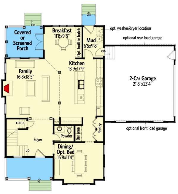 Plan 30080RT: Two-Story Storybook Home Plan with Media Room - 2589 Sq Ft - Floor Plan - Main Level - Cottage, Country, Traditional
