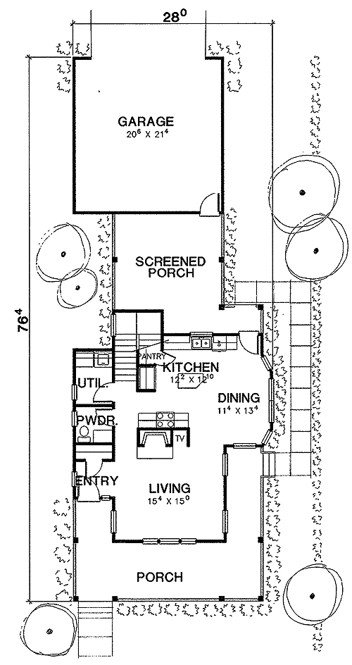 Plan 3024D: Compact Charmer - Floor Plan - Main Level - Cottage, Country, Farmhouse