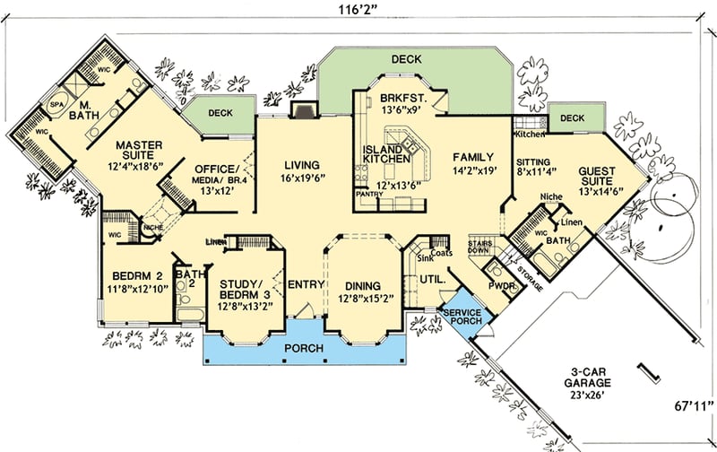 Plan 3067D: Flexible House Plan with In-Law Suite - Floor Plan - Main Level - Country, Hill Country, Ranch
