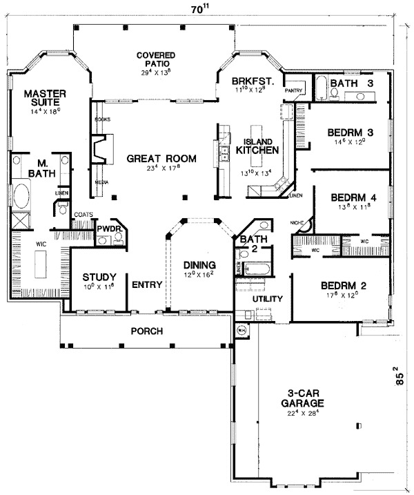 Plan 31077D: Split Bedroom Hill Country - Floor Plan - Main Level - Country, Hill Country, Traditional