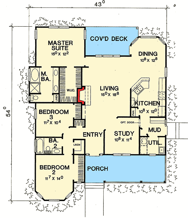 Plan 31088D: 3 Bedroom Cottage House Plan with Matching 2-Car Detached Garage - 1544 Sq Ft - Floor Plan - Main Level - Cottage, Country, Farmhouse, Victorian