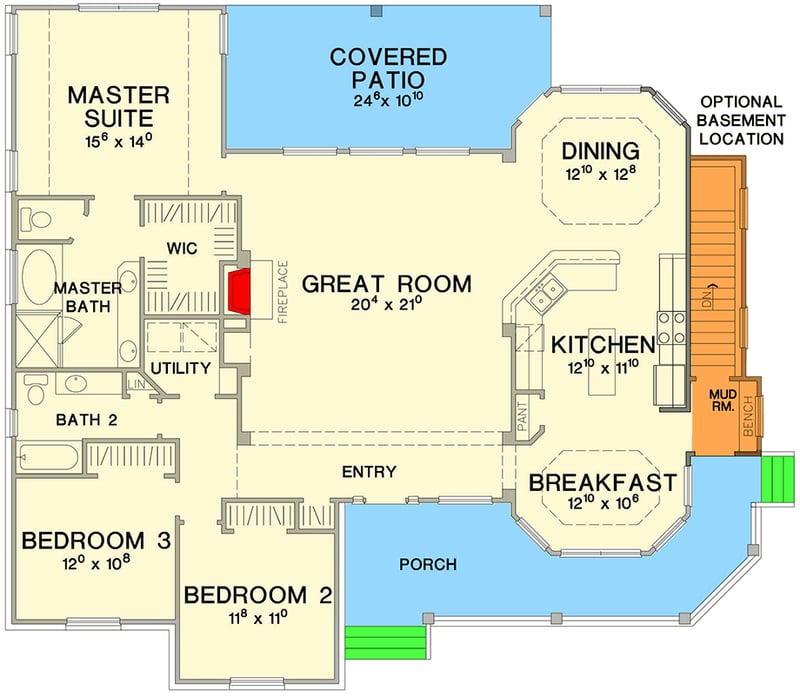 Plan 31093D: Great Little Ranch House Plan - Floor Plan - Basement Option - Country, Ranch, Traditional