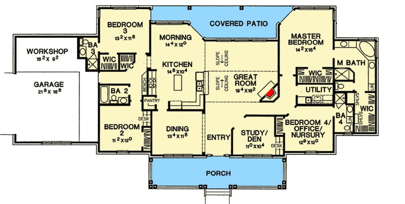 Plan 31109D: Hill Country House Plan with Options - Floor Plan - Main Level - Country, Hill Country