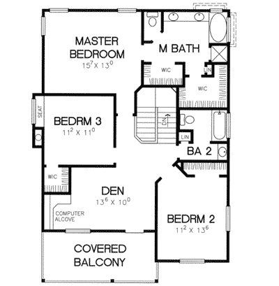 Plan 31136D: Southern Traditional House Plan with Stacked Front Porches - Floor Plan - 2nd Floor - Southern, Traditional