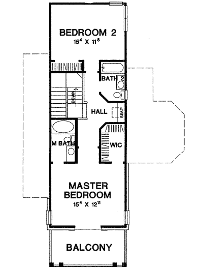 Plan 31138D: 2-Story Narrow Lot House Plan with Double Columned Porches - 1808 Sq Ft - Floor Plan - 2nd Floor - Cottage, Country, Traditional