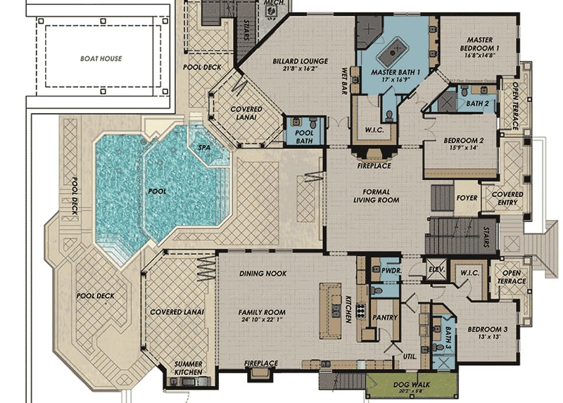 Plan 31831DN: First or Second Floor Master Suite - Floor Plan - First Floor - Coastal, European, Florida-Style, Mediterranean