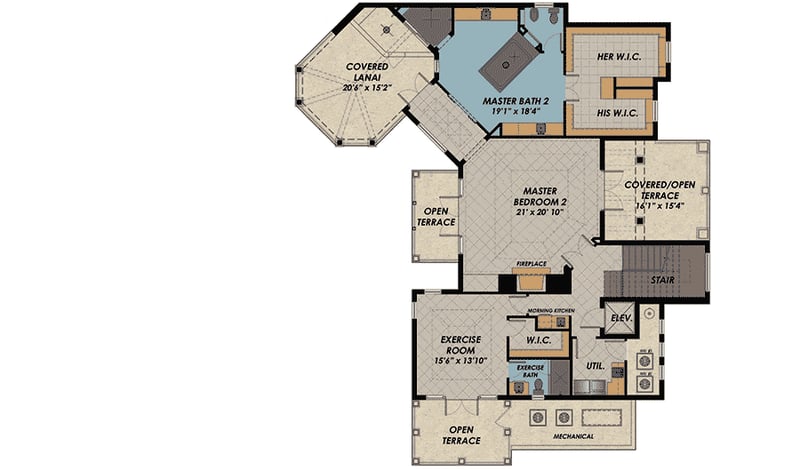 Plan 31831DN: First or Second Floor Master Suite - Floor Plan - Second Floor - Coastal, European, Florida-Style, Mediterranean