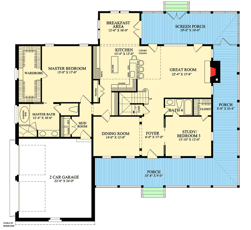 Plan 32413WP: Rustic Country Home Plan with Marvelous Wraparound Porch - Floor Plan - Main Level - Country, Farmhouse