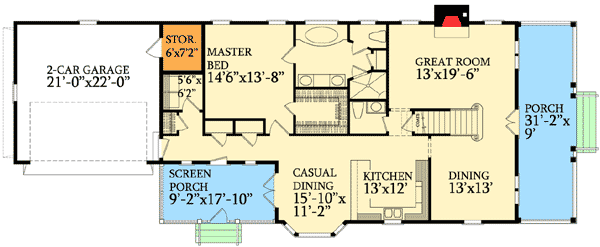 Plan 32421WP: Narrow Lot Cottage Home - Floor Plan - Main Level - Cottage, Country, Southern