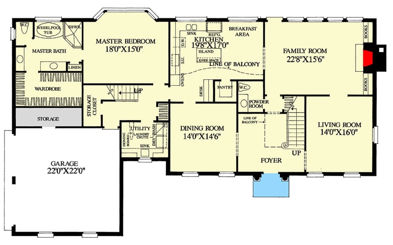 Plan 32452WP: Deluxe Colonial Home Plan - Floor Plan - Main Level - Colonial, Georgian, Traditional