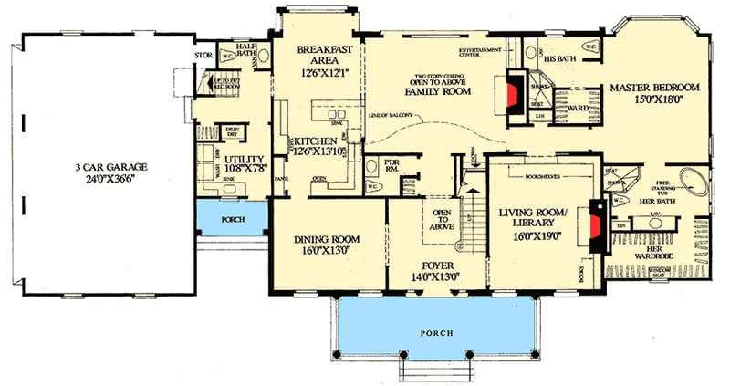 Plan 32463WP: Colonial Home Plan with 2 Master Suites - Floor Plan - Main Level - Colonial, Southern, Traditional