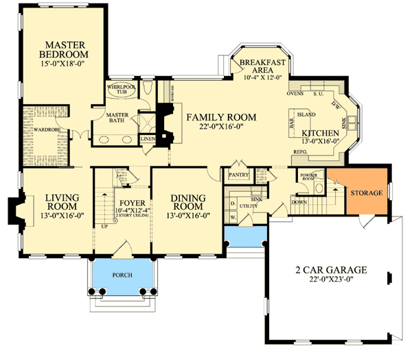 Plan 32475WP: Colonial with Open Floor Plam - Floor Plan - Main Level - Colonial, Traditional
