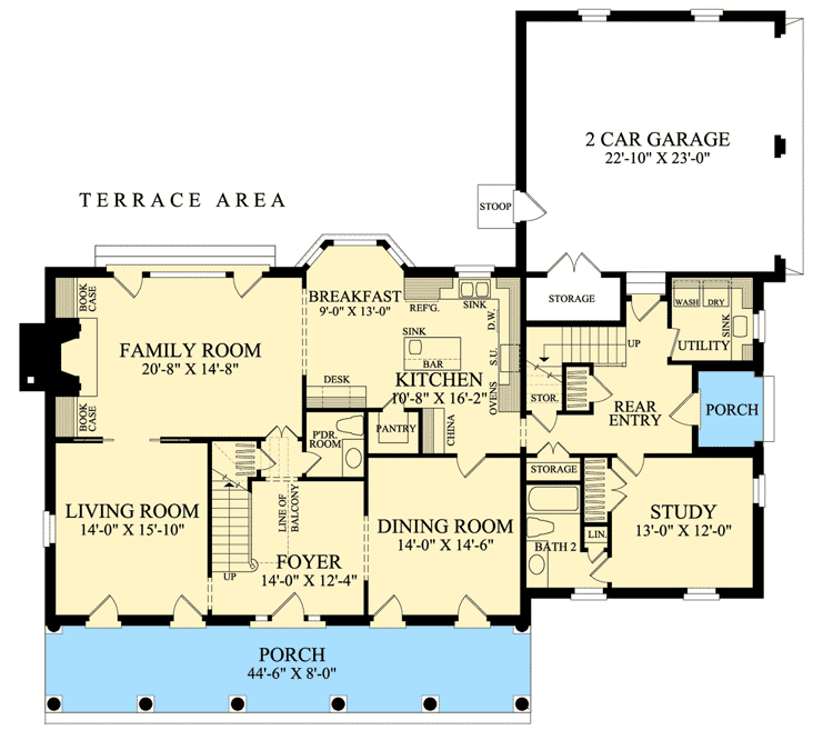 Plan 32483WP: Delightful Stacked Porches - Floor Plan - Main Level - New Orleans, Southern, Traditional