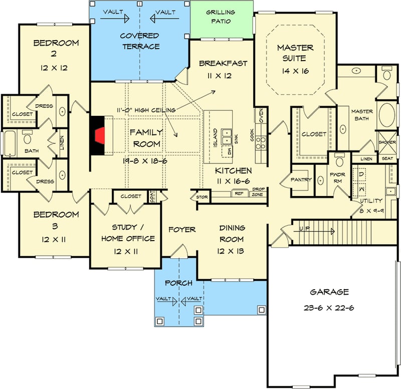 Plan 36073DK: Split Bedroom Craftsman House Plan - 2467 Sq Ft - Floor Plan - Main Level - Craftsman, New American, Traditional