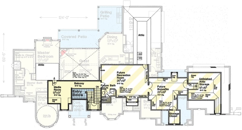 Plan 48527FM: Magnificent Exclusive Euro-style House Plan with Turreted Study - Floor Plan - 2nd Floor - European, French Country