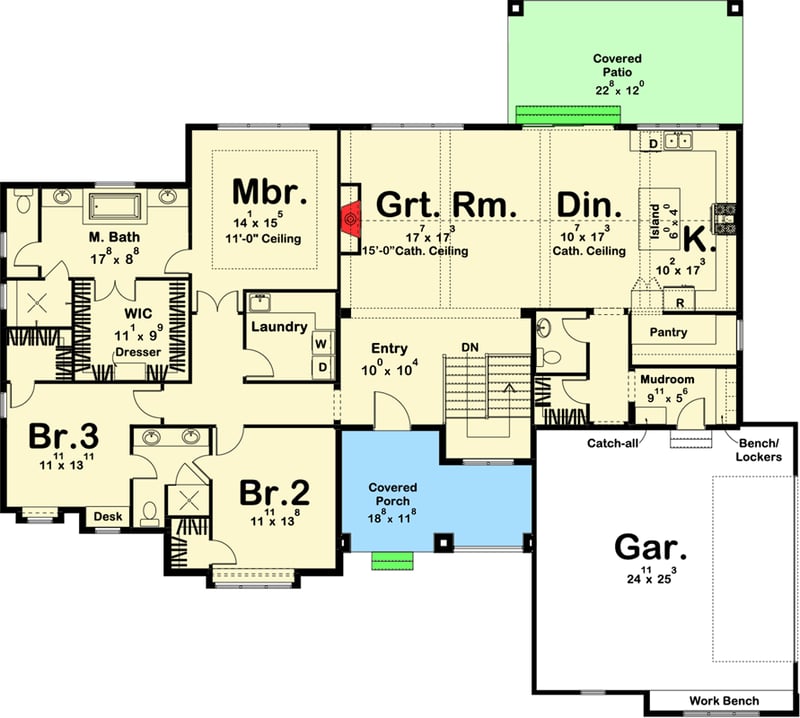 Plan 62646DJ: 3 Bed Craftsman Ranch House Plan - Floor Plan - Main Level - Craftsman, Ranch