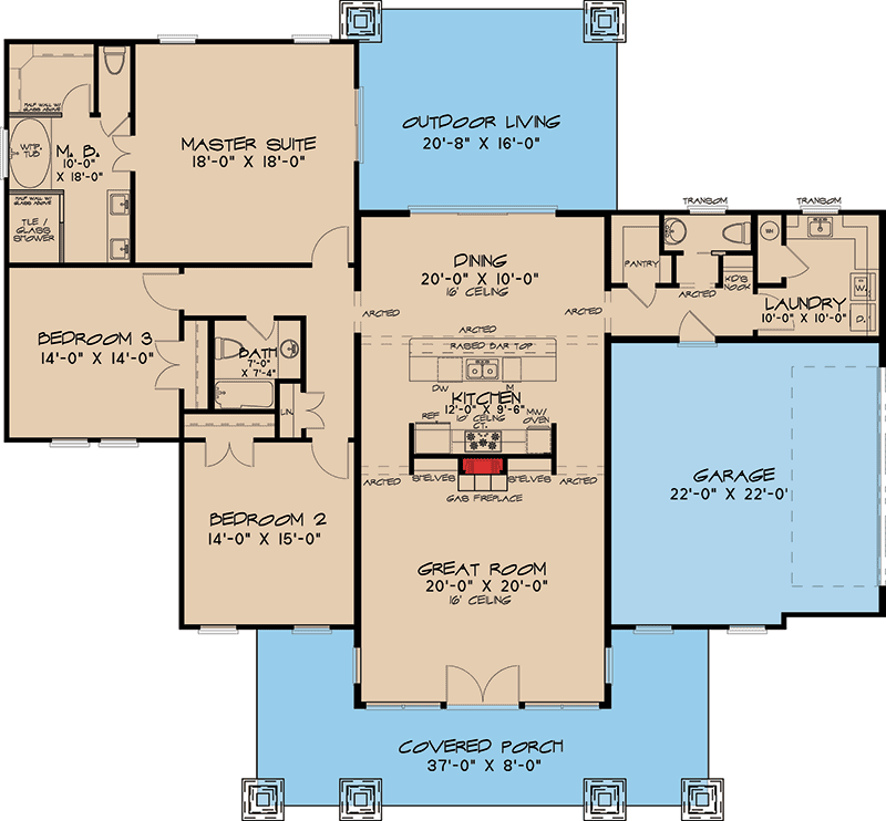 Plan 70520SND: One Story Modern House Plan with Wrap Around Porch - 2272 Sq Ft - Floor Plan - Main Level - Contemporary, Mid Century Modern, Modern