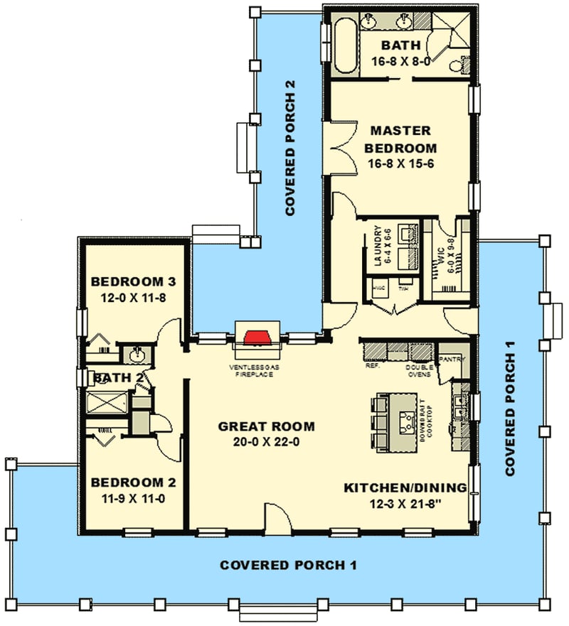 Plan 2597DH: Graceful Southern Home Plan with Wrap-Around Porch - Floor Plan - Main Level - Country, Southern