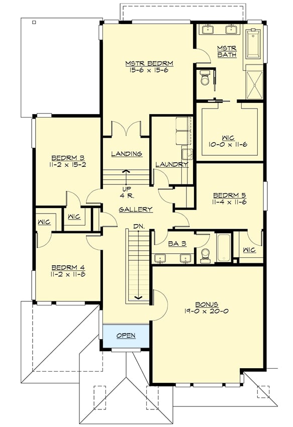 Plan 23629JD: Five Bedrooms and a Bonus Room Too - Floor Plan - 2nd Floor - Contemporary, Modern, Northwest, Prairie