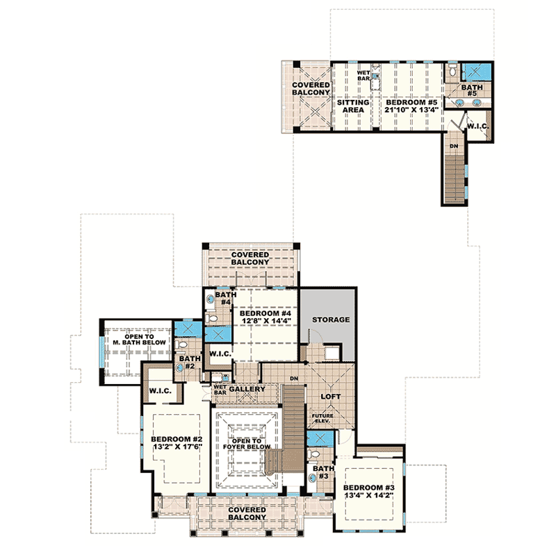 Plan 66361WE: Luxurious Southern Traditional House Plan - 5654 Sq Ft - Floor Plan - 2nd Floor - Florida-Style, Southern, Southern Traditional
