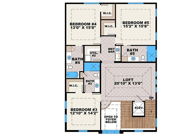 Plan 66364WE: Luxurious Five Bedroom Florida House Plan - Floor Plan - 2nd Floor - Florida-Style, Southern, Traditional