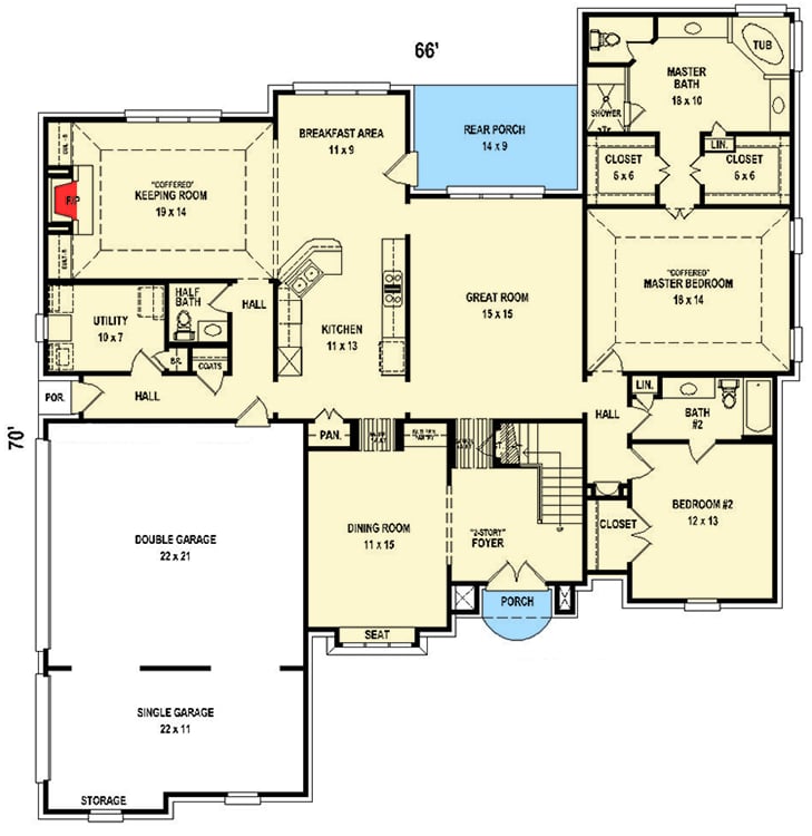 Plan 58586SV: Elegant French Country House Plan - Floor Plan - Main Level - European, French Country