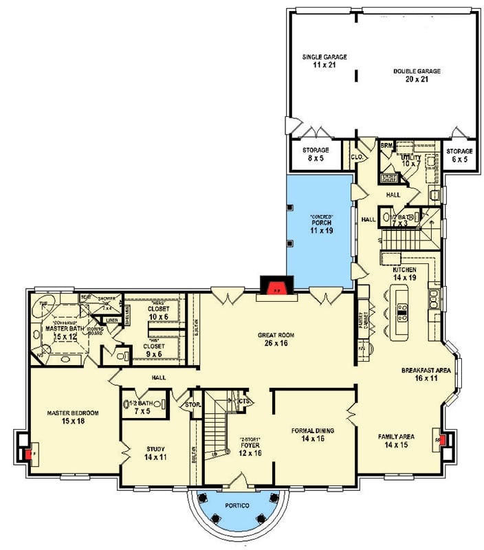 Plan 58596SV: Impressive Traditional House Plan - Floor Plan - Main Level - Colonial, Georgian, Traditional
