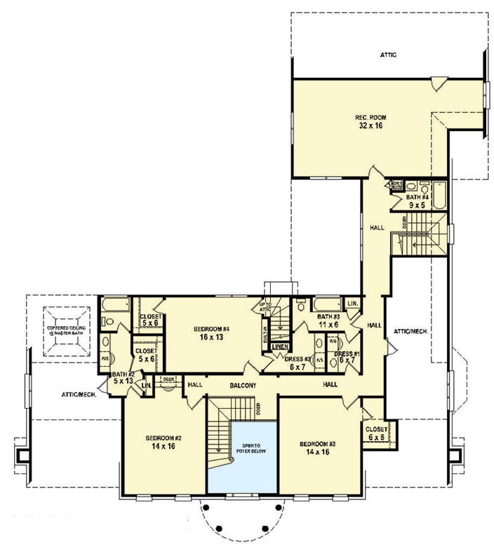 Plan 58596SV: Impressive Traditional House Plan - Floor Plan - 2nd Floor - Colonial, Georgian, Traditional