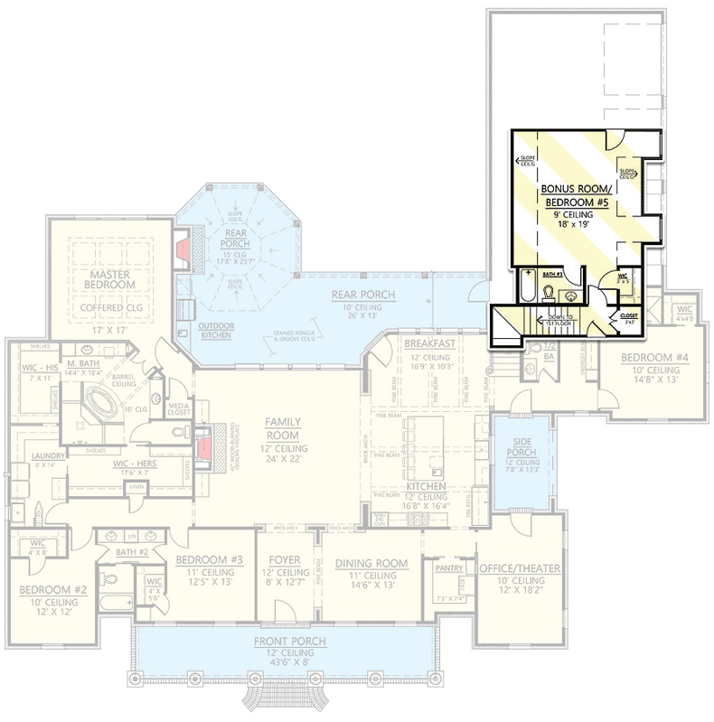 Plan 56410SM: Luxurious Acadian House Plan with Optional Bonus Room - 3851 Sq Ft - Floor Plan - 2nd Floor - Acadian, French Country, Louisiana-Style, Southern