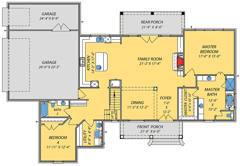 Plan 83886JW: Southern House Plan with Stacked Porches - Floor Plan - Main Level - Acadian, Louisiana-Style, New Orleans, Southern