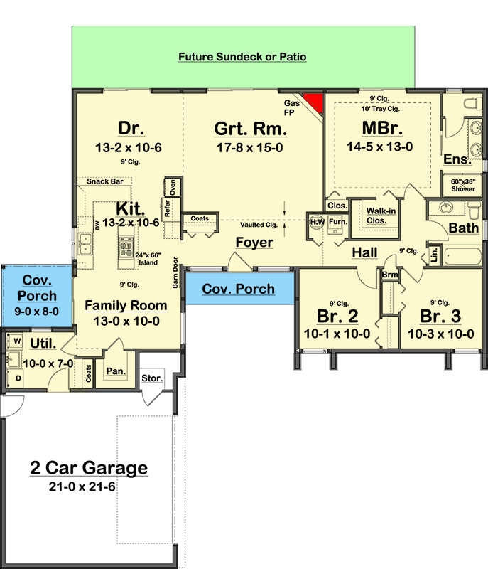 Plan 67739MG: Contemporary Ranch House Plan - Floor Plan - Optional Slab and Crawl Layout - Ranch