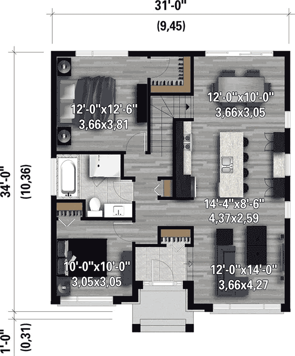 Plan 80870PM: 2 Bed Modern Home with Sunken Entrance - Floor Plan - Main Level - Modern, Northwest