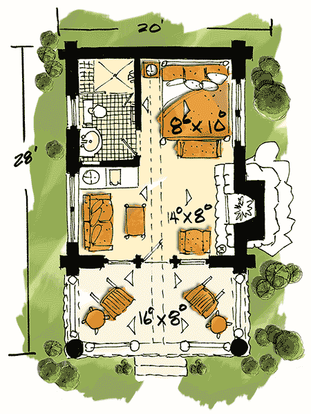 Plan 12948KN: Tiny House Vacation House Plan - Floor Plan - Main Level - Cabin, Mountain, Rustic, Vacation