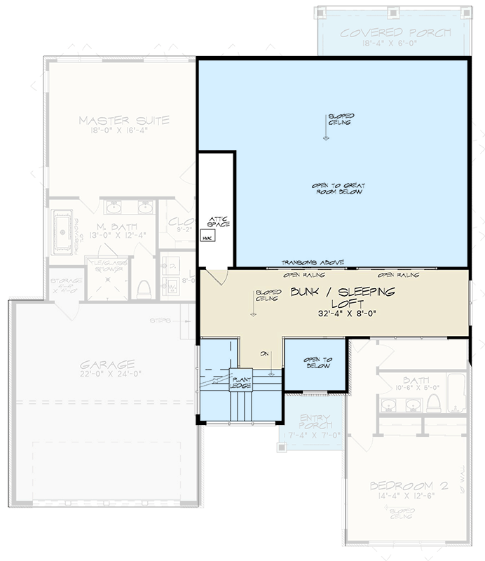 Plan 70522SND: 3 Bed Modern with Upstairs Sleeping Loft - Floor Plan - 2nd Floor - Contemporary, Mediterranean, Mid Century Modern, Modern