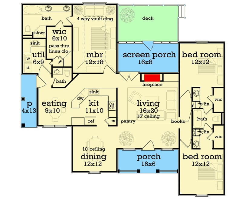 Plan 55184BR: Southern Charm with three beds - Floor Plan - Main Floor - Acadian, French Country, Louisiana-Style, Southern