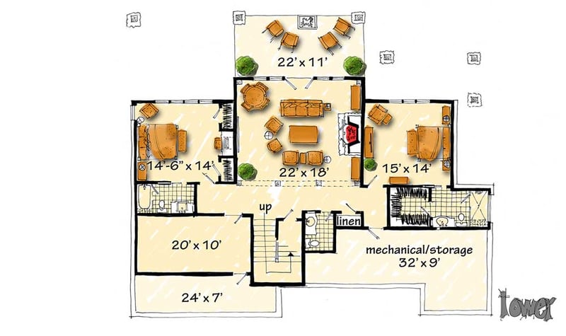 Plan 12950KN: High End Mountain House Plan with Finished Lower Level - Floor Plan - Lower Level - Craftsman, Mountain, Northwest, Rustic, Vacation