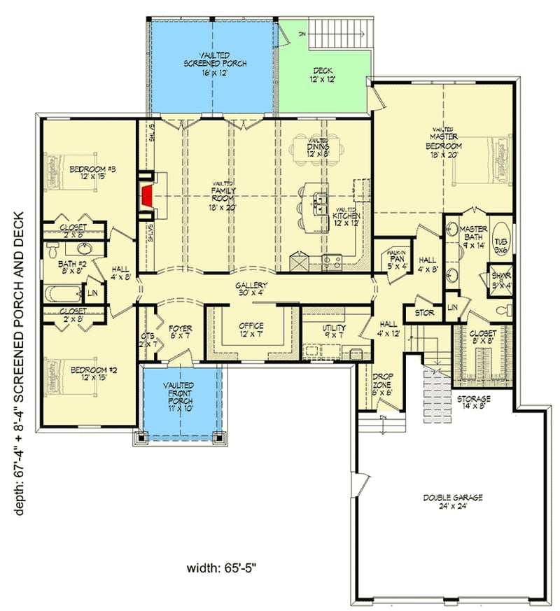 Plan 68427VR: Craftsman House Plan with Bonus Room - 2600 Sq Ft - Floor Plan - Main Floor