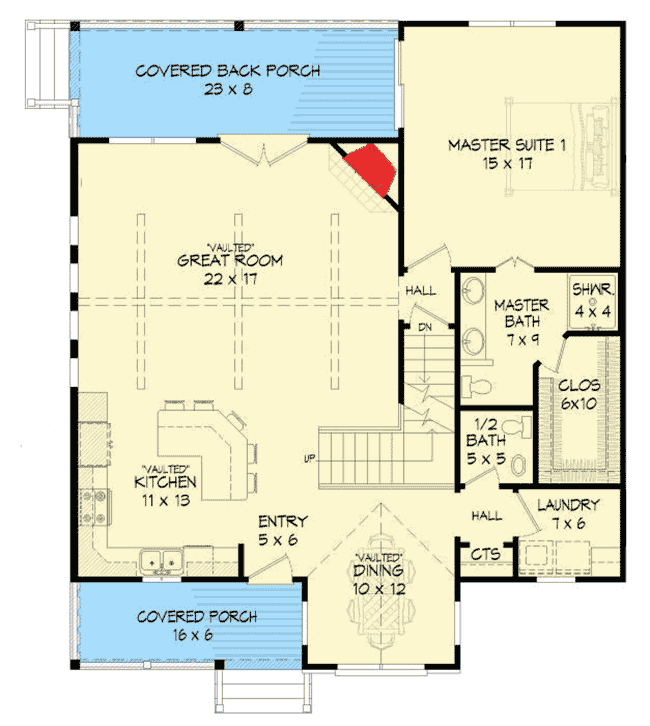 Plan 68431VR: 3 Bed Cottage with Basement Expansion - Floor Plan - Main Level - Cottage, Country, Mountain