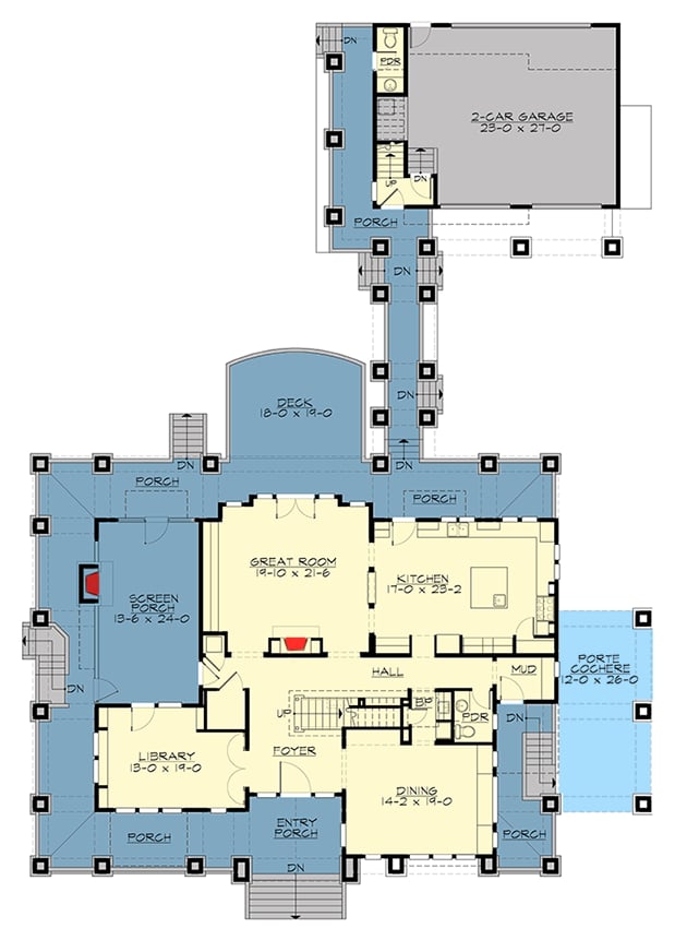 Plan 23660JD: Stylish Northwest House Plan with Garage Apartment - Floor Plan - Main Level - Craftsman, New American, Northwest