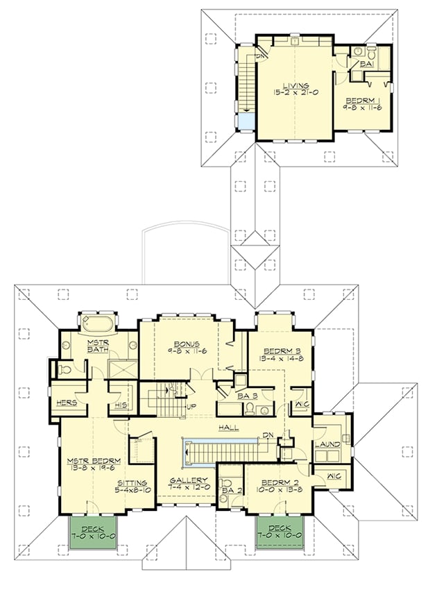 Plan 23660JD: Stylish Northwest House Plan with Garage Apartment - Floor Plan - Second Level - Craftsman, New American, Northwest