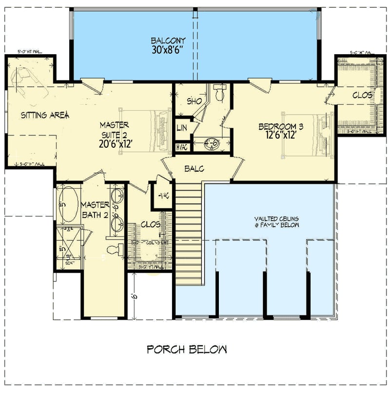 Plan 68433VR: Country Home Plan with 2-Master Suites and Wrap-Around Porch  - Floor Plan - 2nd Floor - Country, Traditional