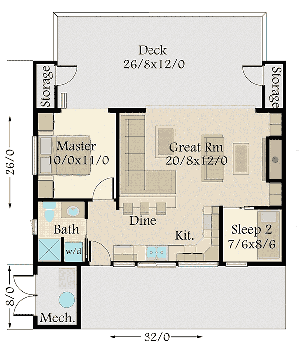 Plan 85138MS: Exclusive Micro Modern House Plan Open Floor Plan - Floor Plan - Main Level - Mid Century Modern, Modern, Northwest