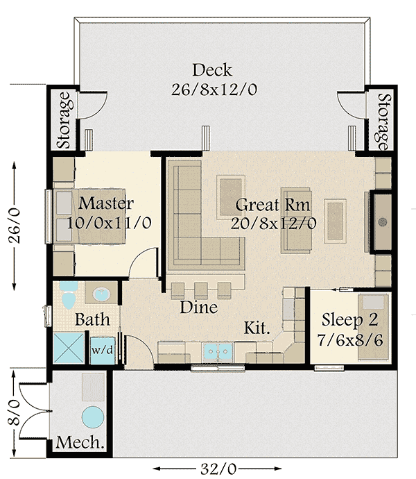 Plan 85137MS: Exclusive Tiny Modern House Plan with Alternate Exteriors - Floor Plan - Main Level - Mid Century Modern, Modern, Northwest